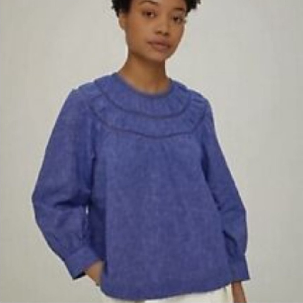 Blue Chambray Peasant Blouse by TOAST